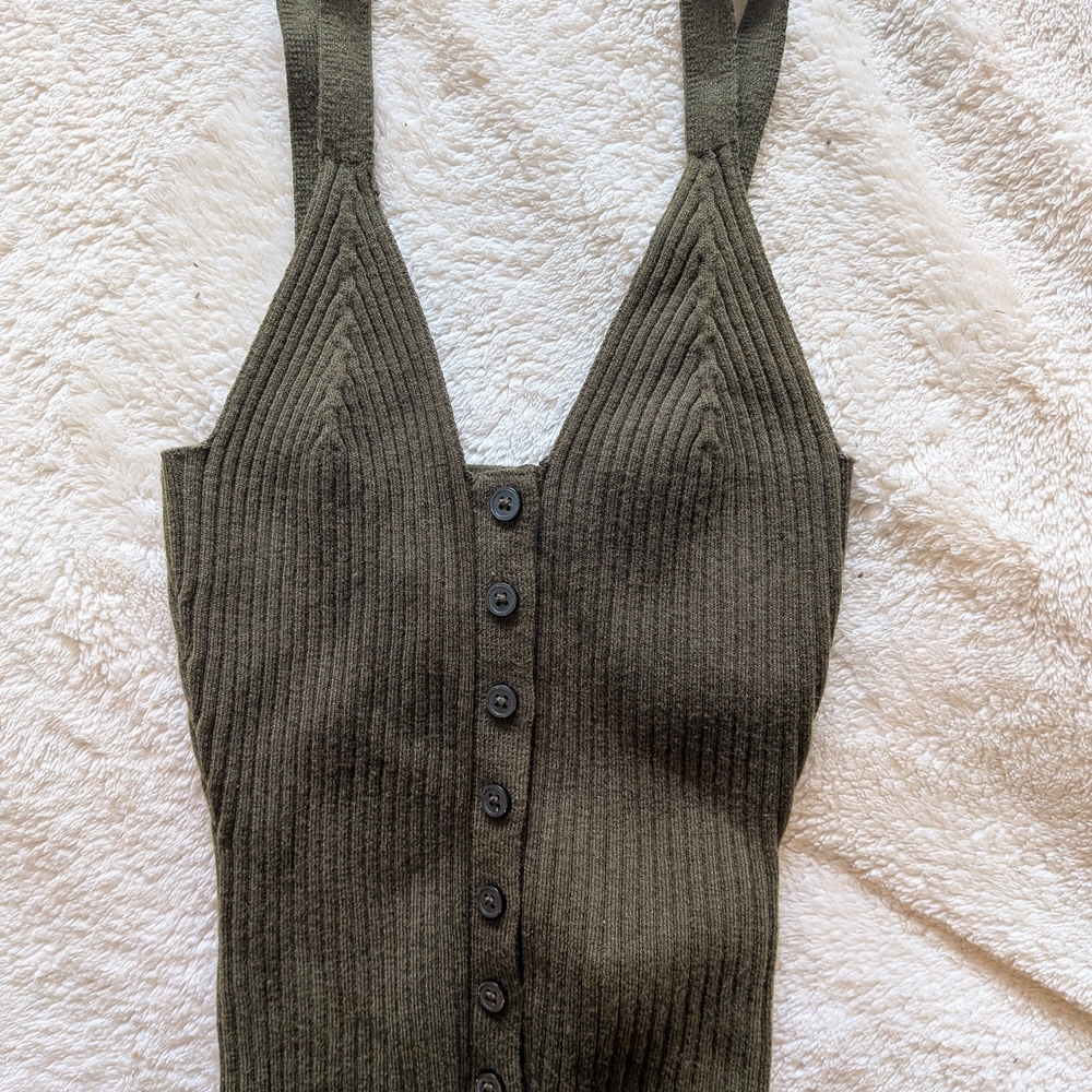 Aerie Olive Ribbed Button-Front Tank Top